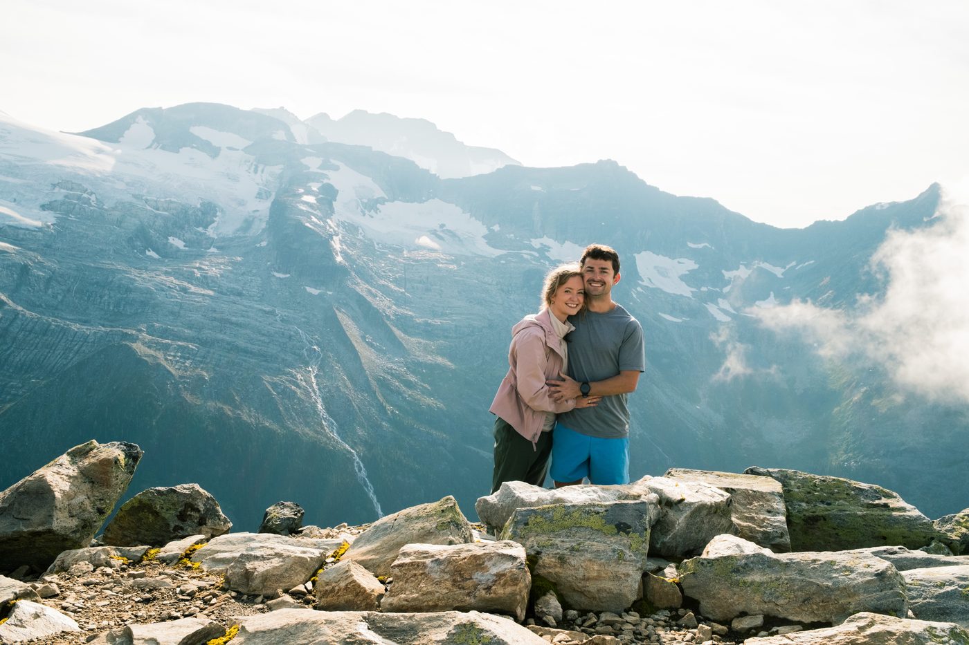 Caleb and Jordan together on a rocky overlook in the Canadian mountains
